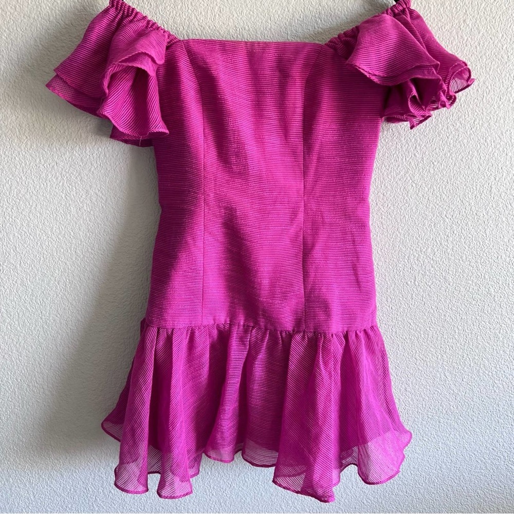 Off-Shoulder Ruffle Hem Women's Dress in Fuchsia